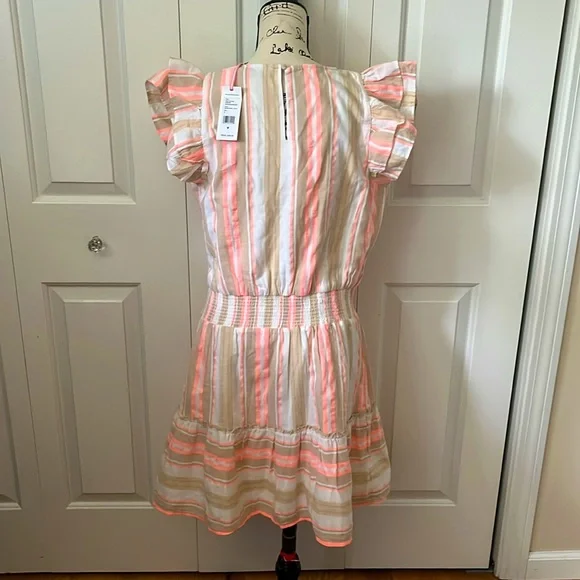 NWT Vineyard Vines coral & tan striped v neck dress sz medium - Picture 5 of 13